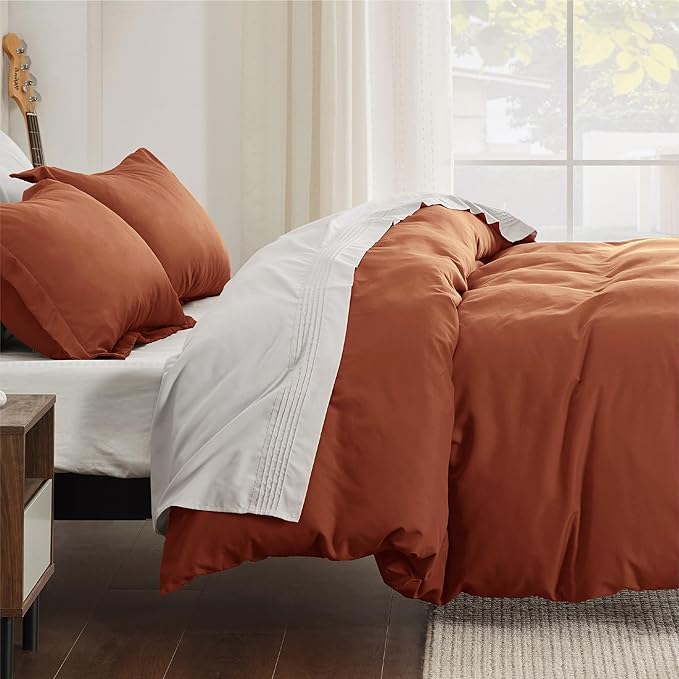 Bedsure Duvet Cover Full Size - Soft Double Brushed Bedding Set for Kids & Adults, Zipper Closure, 3 Pieces, Includes 1 Duvet Cover (80"x90") & 2 Pillow Shams, NO Comforter, Terracotta