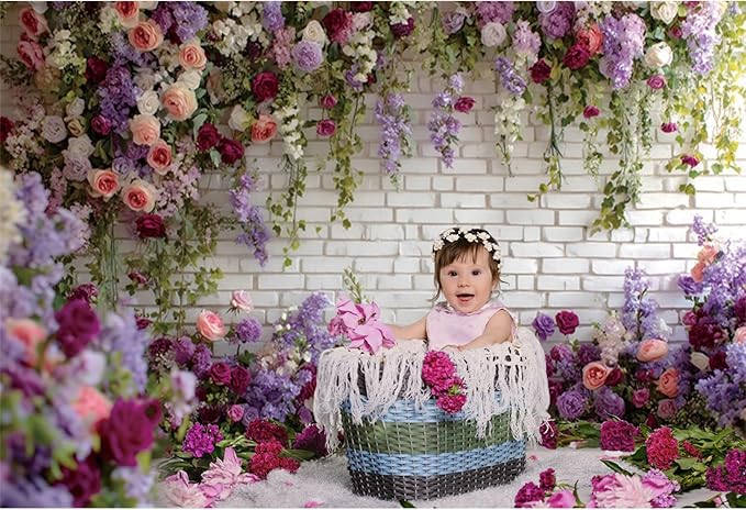 Baocicco Flower Brick Wall Backdrop 7x5ft Rose Flowers Photography Backdrops Baby Shower Bridal Shower Party Decorations Kids Adults Portraits Birthday Wedding Banner Supplies Props Video Studio