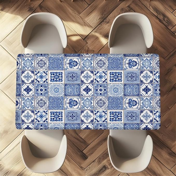 Rectangle Table Cloth Cover Waterproof Elastic Fitted Polyester Fitted Tablecloths for 8 Foot Tables for Indoor,Picnic, Camping, Outdoor （96" x 30"，Bohemia）