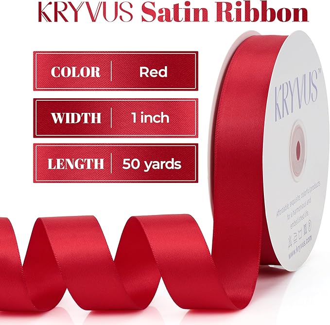Red Satin Ribbon, Double Faced 1 Inch X 50 Yards Red Ribbon, Premium Satin Ribbon for Gift Wrapping, Crafts, Hair Bow Making, Sewing, Flower Bouquet, Wedding Party Decor