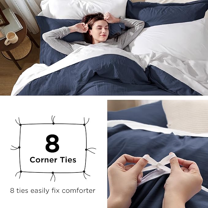 Bedsure Navy Duvet Cover Twin/Twin XL Size - 2 Pieces Prewashed Cotton-Like Extra Soft Bedding Set, Includes 1 Twin Duvet Cover 68x90 Inches with Zipper Closure & 1 Pillow Sham, No Comforter