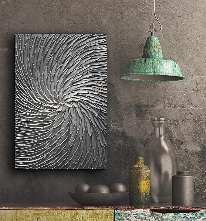 YaSheng Art - 3D Abstract Art Oil Paintings on Canvas Texture Silver Gray Color Abstract Artwork Modern Home Decor Canvas Wall Art Ready to Hang for Living Room Bedroom 24x36inch