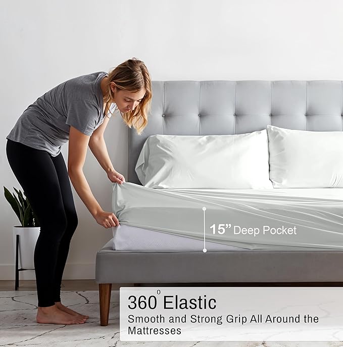 RUVANTI 100% Organic Cotton Sheets Twin XL, Percale Weave, GOTS Certified, 3-Piece Set, Deep Pocket 15", Crisp & Breathable, Soft Durable Bedding, Sábanas Algodón Orgánico – Bit of Blue