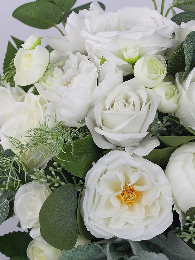Rinlong Wedding Bouquets for Bride White Green Bridal Bouquet for Wedding Artificial Flowers Silk Bouquet White Lush Green