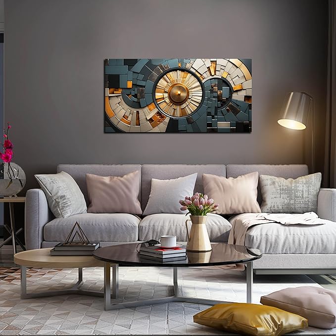 Abstract Canvas Wall Art for Living Room Bedroom Office Gold and Black Large Wall Art Geometric Abstract Picture Framed Wall Decor Modern Canvas Prints 20x40 In