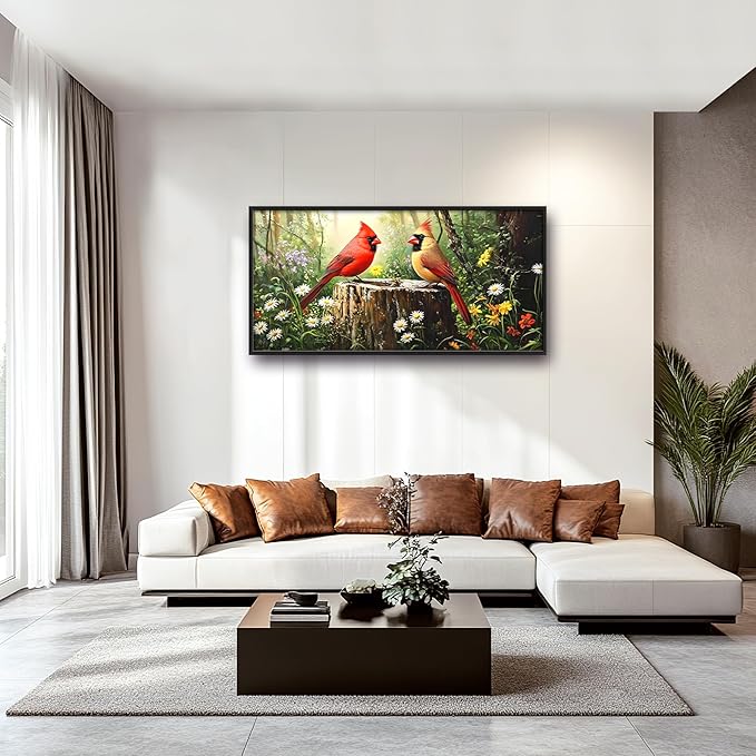 Cardinal Bird Large Decor Framed Wall Art Forest Pictures for Living Room, Oversized Canvas Print Painting Modern Extra Large Framed Artwork for Bedroom Office Home Decor 60"x30"
