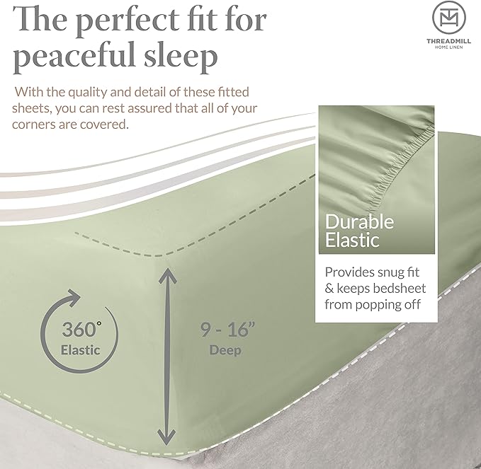 Threadmill 5-Star Hotel 500 Thread Count Best Bed Sheets, 100% Cotton Sheets Set for Queen Size Bed, Smoother Than Egyptian Cotton Claims, 4 Pc Set with Deep Pockets (Sage Green)