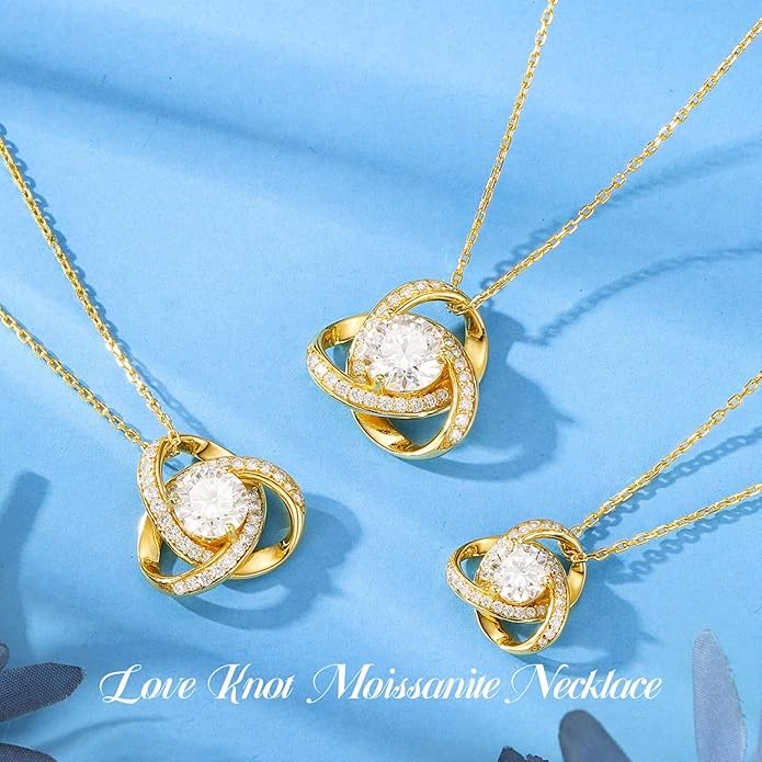 MOOSEA Love Knot Moissanite Necklace for Women, 1-3 ct D Color VVS1 Clarity 925 Sterling Silver Moissanite Pendant Necklace Anniversary Birthday Christmas Gifts for Women Wife Mom Girlfriend