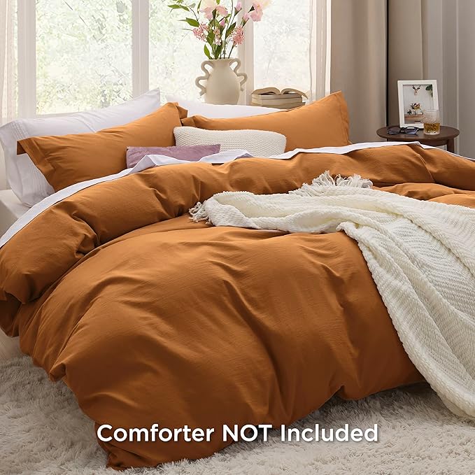 Bedsure Honey Ginger Duvet Cover Queen Size - 3 Pieces Prewashed Cotton-Like Extra Soft Bedding Set, Includes 1 Duvet Cover 90x90 Inches with Zipper Closure & 2 Pillow Shams, Comforter Not Included