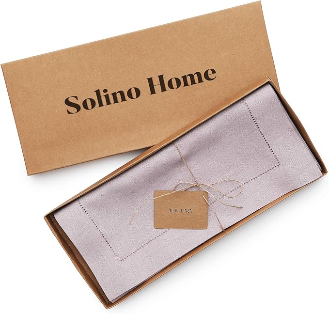 Solino Home Linen Lilac Table Runner 156 Inches Long - 100% Pure Linen Extra Long Table Runner 14 x 156 Inch for Valentines, Spring, Easter - Classic Hemstitch