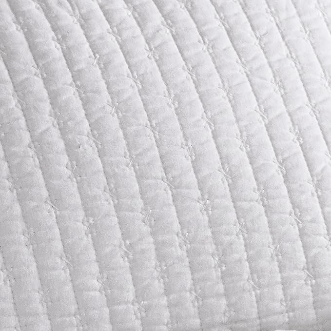 Levtex Home Cross Stitch Reversible Full/Queen Quilt Set (88x92in) and 2 Pillow Shams (26x20in) - Stitch Texture - Bright White - Cotton Full/Queen Size Quilt Bedding Set - Lightweight Soft Pre-Washed