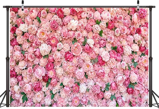 15x10ft Flower Photo Backdrop Flowers Wall Pink Rose Floral Spring Photography Backdrops for Pictures Newborn Wedding Bridal Shower Birthday Party Banner Decor Supplies Vinyl Photo Studio Props