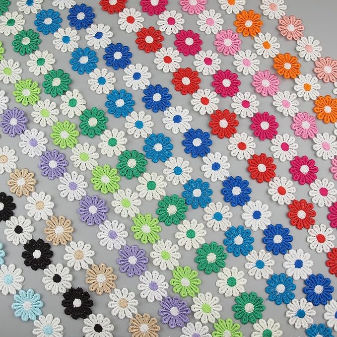 15 Yards Daisy Flower Lace Trim Embroidered Floral Lace Sewing Trim Ribbons for Embellishment Craft Dress Hair Accessories Decorations (White with Yellow, 1" x 15 Yards)