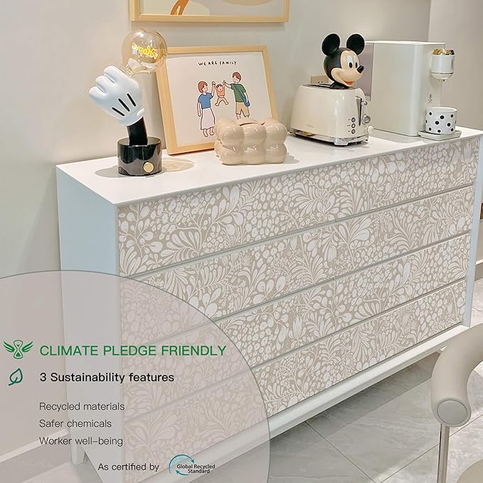Heroad Peel and Stick Wallpaper Boho Beige Contact Paper Floral Wall Paper Removable Self Adhesive Wallpaper for Cabinet Bedroom Living Room Entryway Walls Bathroom Waterproof Vinyl Roll 17.3''x78.7''