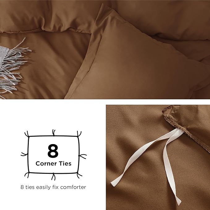 Bedsure Duvet Cover Twin/Twin XL Size - Soft Double Brushed Bedding Set for Kids & Adults, Zipper Closure, 2 Pieces, Includes 1 Duvet Cover (68"x90") & 1 Pillow Sham, NO Comforter, Brown