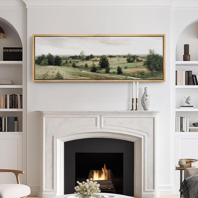 SIGNFORD Large Framed Canvas Print Wall Art Rustic Countryside Landscape Illustrations Modern Art Relax/Calm Warm for Living Room, Bedroom, Office - 60"x20"