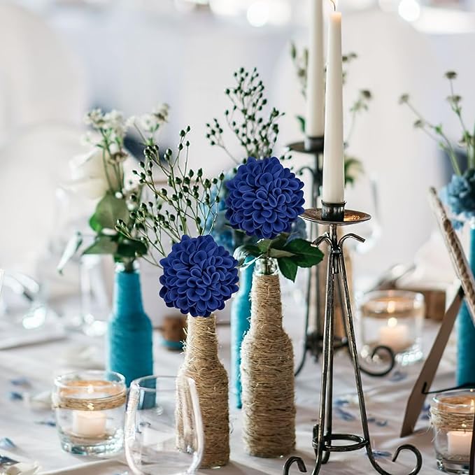 Artificial Flowers, 25pcs Realistic Artificial Rose for DIY Wedding Bouquets Centerpieces Arrangements, Blue Dahlia Flowers with Stem for Bridal Shower Party Home Decorations
