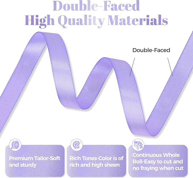 Lilac Satin Ribbon, Double Faced 3/8 Inch X 25 Yards, Premium Polyester Satin Ribbon for Gift Wrapping, Crafts, Wedding Party Decor