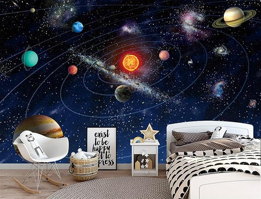 WFBHUA-Galaxy Wallpaper Peel and Stick Kids Bedroom Planet Self Adhesive Wall Mural for Nursery Room Ceiling 82"x57"