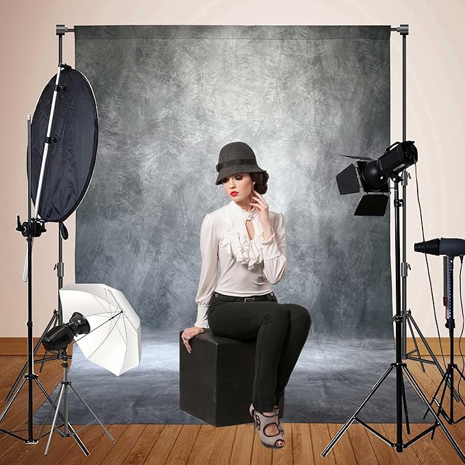 Abstract Professional Photography Backdrop for Portrait Photo Props Booth Background Photoshoot Studio with Polyester Fabric Roller Pocket on Top (6x8ft,Grey,No Stand)