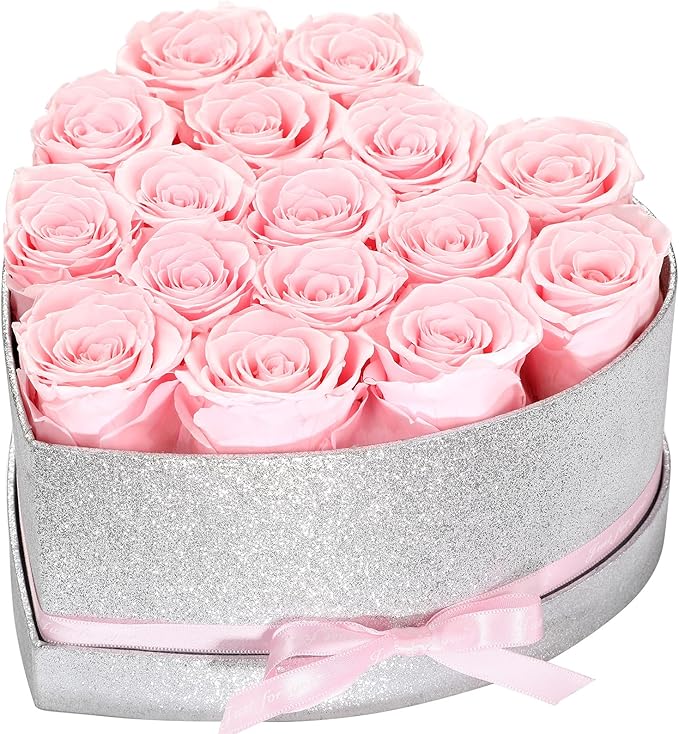 Flowers for Delivery, 16 Pink Forever Roses in a Box, Preserved Flowers Anniversary Mothers Day Birthday Valentines Day Gifts for Women Mom Wife Girlfriend Her Grandma