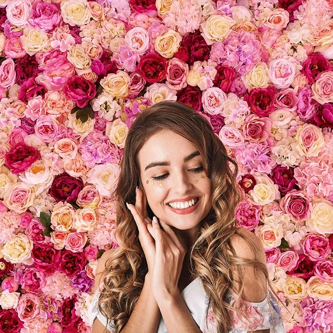 Flower Backdrop Pink Red Rose Flowers Floral Wall Photography Background Birthday Baby Shower Wedding Party Banner Anniversary Decorations Children Adults Portrait Video Studio Prop 8x6ft