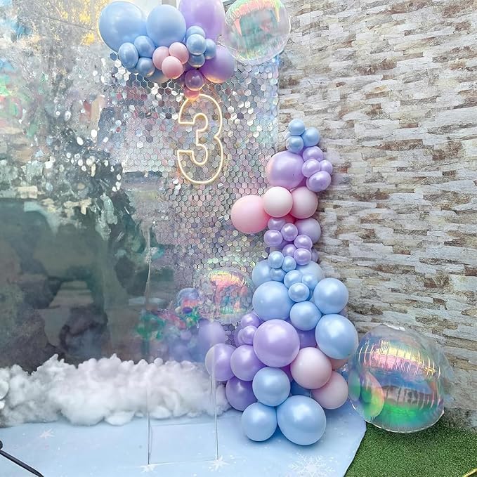 Pink Purple Blue Balloon 60Pcs 12 Inch Metallic Pastel Balloon Iridescent Pearl Pink Blue Purple Party Balloons for Girls Mermaid Snowflake Princess Birthday Baby Shower Party Decoration