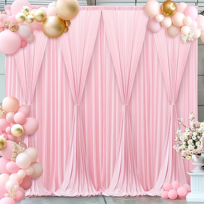 Pink Backdrop Curtains-Wrinkle-Free Polyester Photography Drapes Party Curtain Background for Baby Shower Wedding Decorations- 40 X10FT