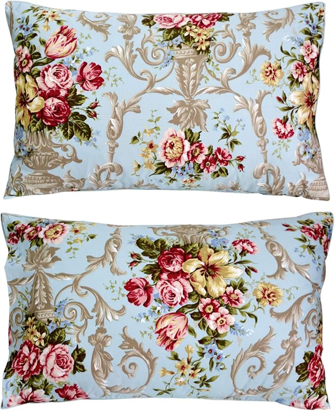 FADFAY Shabby Floral Bedding Elegant Peony Sheets Set Luxury Bedding Collections 100% Egyptian Cotton Deep Pocket, 4 Piece-King Size