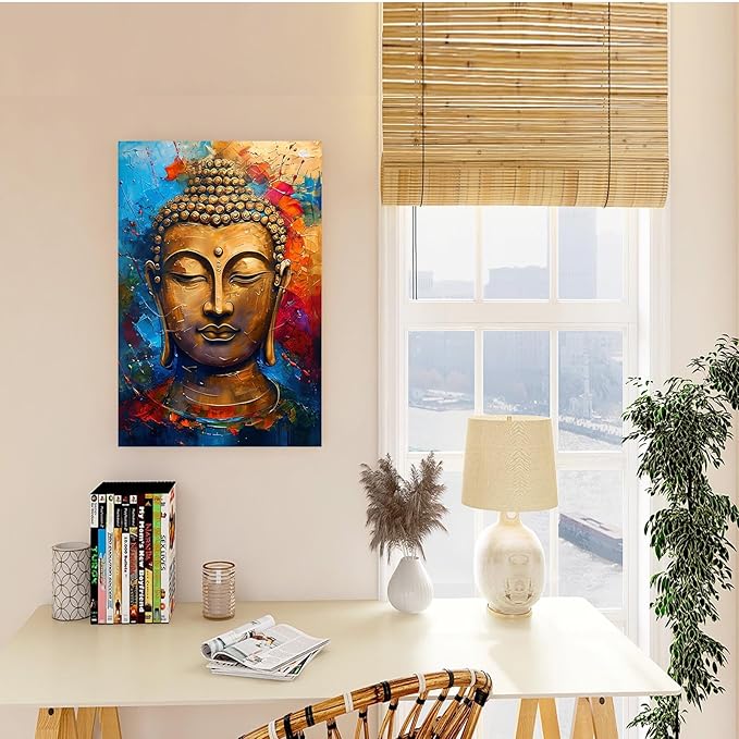 Golden Serenity Buddha Vintage Painting Wall Art Spirituality and Modern Art Wall Decor Adds Brilliance to Vibrant Home Decor 8x12in Frameless