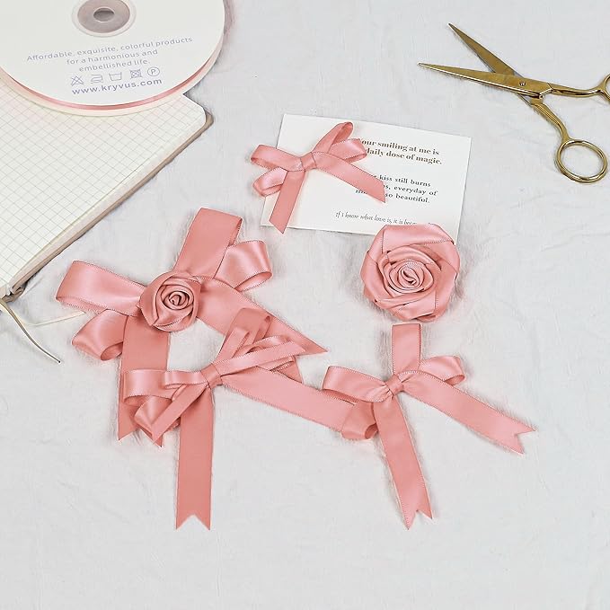 Rose Gold Satin Ribbon, Double Faced 1/4 Inch X 25 Yards Rose Gold Ribbon, Premium Satin Ribbon for Gift Wrapping, Crafts, Hair Bow Making, Sewing, Flower Bouquet, Wedding Party Decor
