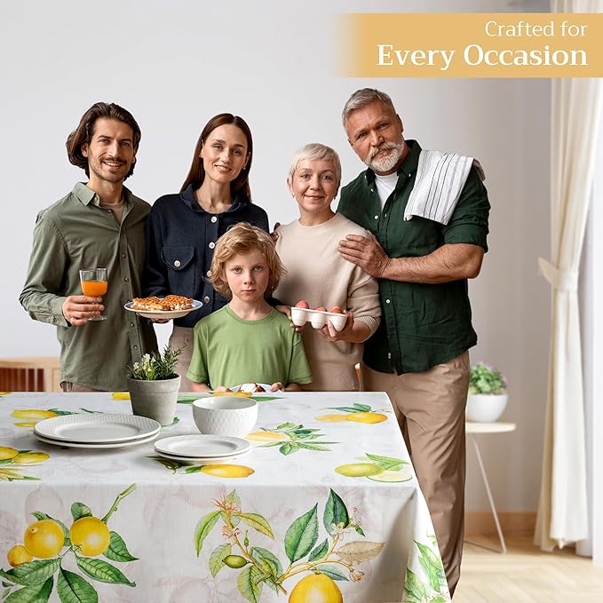 Maison d' Hermine Table Cloth Rectangle Table 100% Cotton 70 x 120 Inches Tablecloth Reusable Decorative for Dining Room, Farmhouse, Home, Party, Festive & Wedding Spring Summer - Limoncello