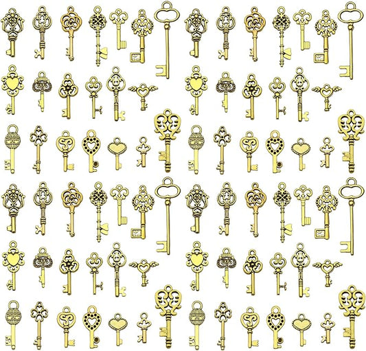 WOCRAFT 60pcs Antique Gold Small Key Bracelet Charms for Jewelry Making Sets DIY Necklace Bracelet Keychain Crafting Charms Kit Craft Supplies (SN923)