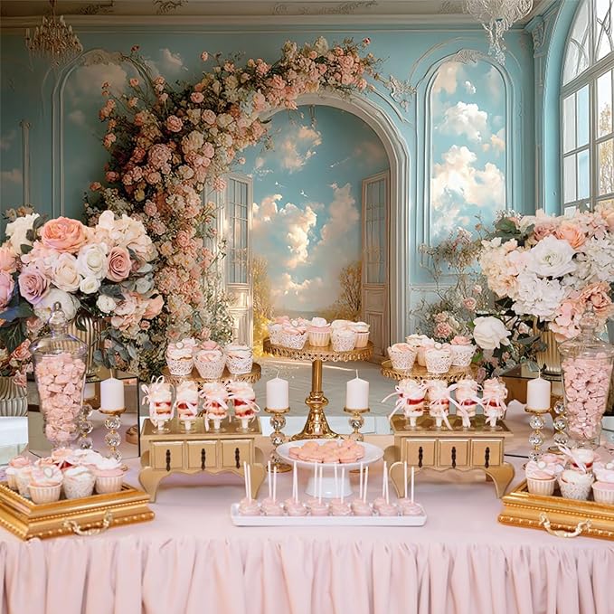Baocicco 9x6ft Floral Wall Photography Background Romantic Style Arch Door Oil Painting Flowers Photo Background for Women Wedding Party Banner Supplies Girls Birthday Decorations Photoshoot Studio