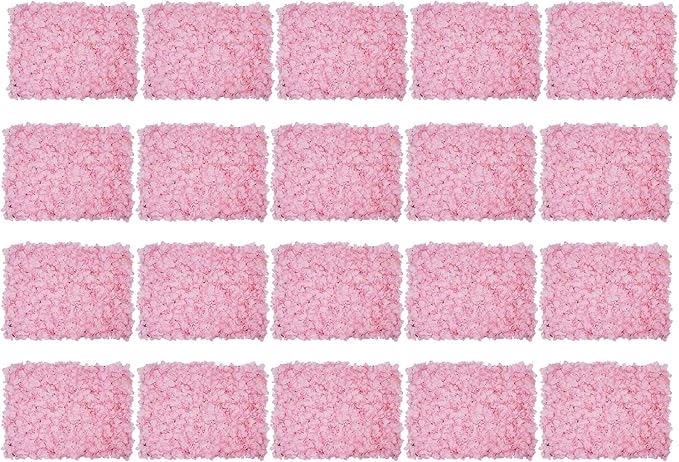 16"x 24" Artificial Flower Wall Panels,Flower Wall Mat Silk Flower Panels for Outdoor Garden Backyard Fence Fence Privacy Screen and Indoor Wall Decor(20Pcs Light Pink)
