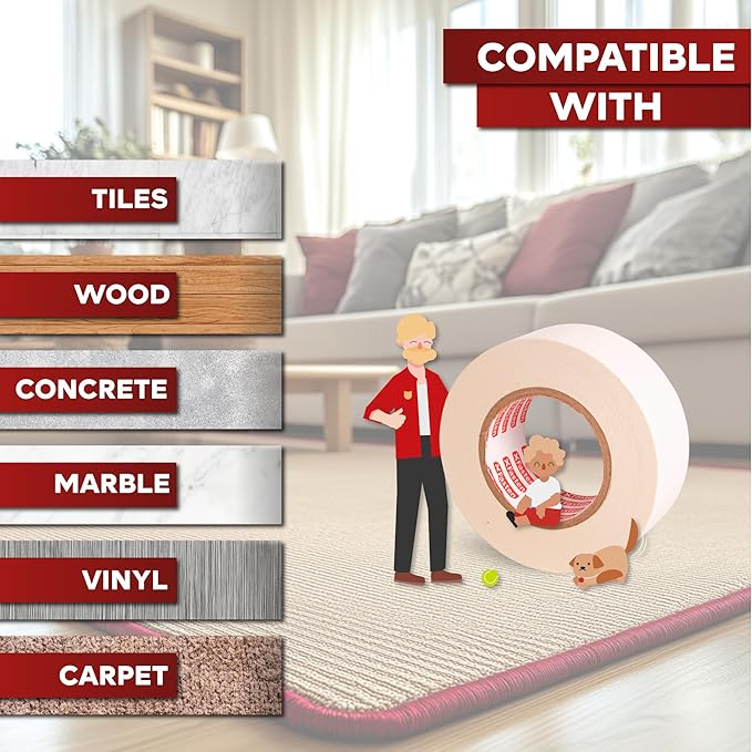 XFasten Double Sided Carpet Tape for Area Rugs, 2 Inch x 60 Yards – Heavy Duty Anti Slip Rug Grip Tape, Works as Rug Gripper, Residue Free, Wood Safe, Easy Removal for Hardwood and Laminated Floors