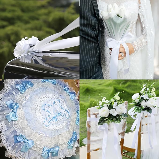 Silver Satin Ribbon 4 inch X 15 Yards Polyester Ribbon for Gift Wrapping Very Suitable for Weddings Party Hair Bow Invitation Decorations and More