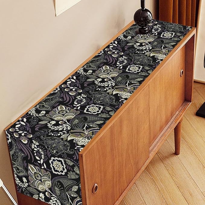 Retro Paisley Table Runner, Rustic Traditional Farmhouse Boho Floral Print Linen Coffee Table Center Decor for Family Kitchen Farmhouse Holiday Party Table Decorations Indoor Outdoor 13x108 inch