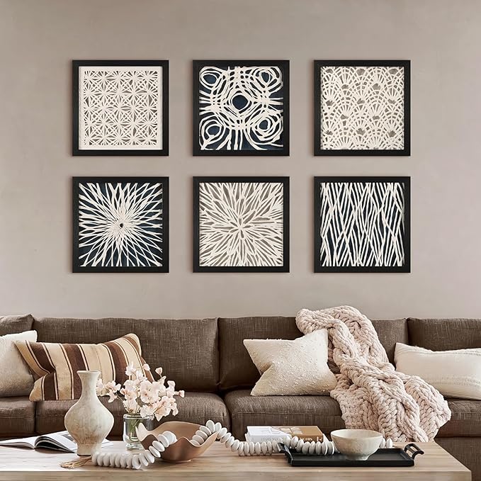 FOLKOR Framed Wall Art for Modern Home Office Apartment, 12" 3D Geometric Black and White Artwork, Natural Paper Abstract Starburst Shadow Box Wall Accent for Living Room Bedroom Classroom