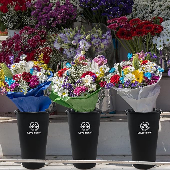 20 Inch Large Plastic Flower Buckets Vases for Cut Flowers, 4-Pack Tall Flower Display Buckets, Black
