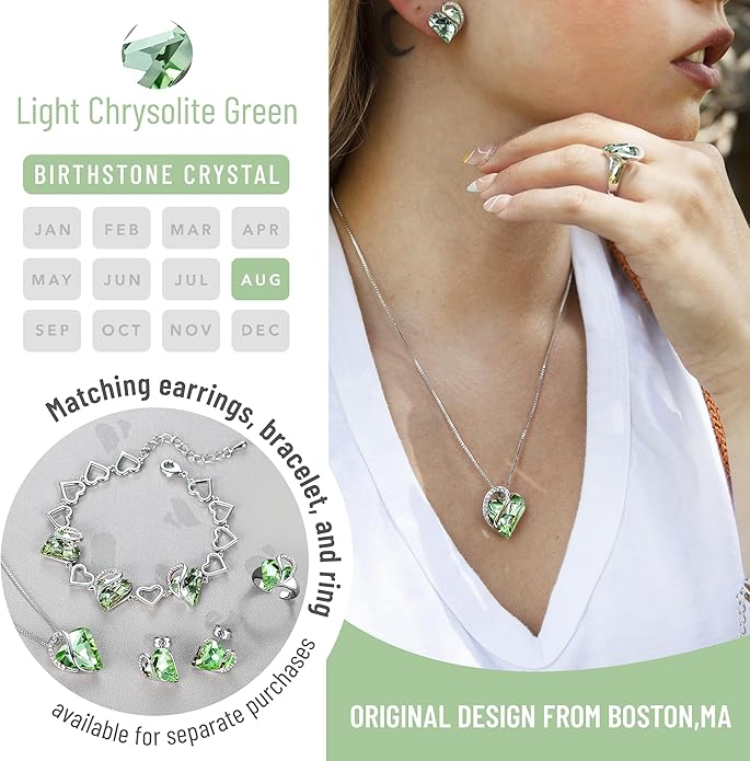 Leafael Necklaces for Women, Infinity Love Birthstone Heart Crystal Pendant, Birthday Jewelry Gifts for Her, Mom, and Wife, Silver Plated, 18 plus 2 inch Adjustable Chain
