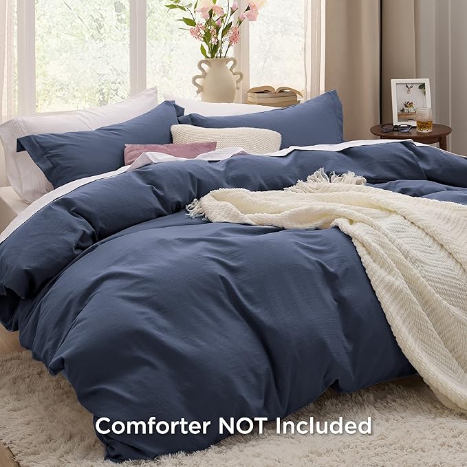 Bedsure Navy Duvet Cover Full Size - 3 Pieces Prewashed Extra Soft Cotton-Like Bedding Set, Includes 1 Duvet Cover 80x90 Inches with Zipper Closure & 2 Pillow Shams, Comforter Not Included