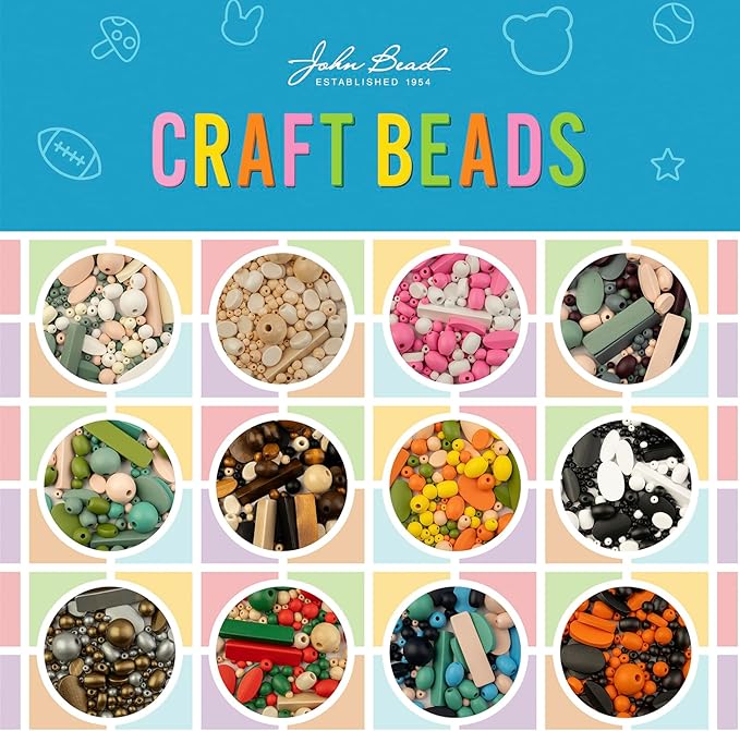 John Bead 90g Craft Beads Assorted Natural Colors Wood Beads with Elastic Nylon Cord