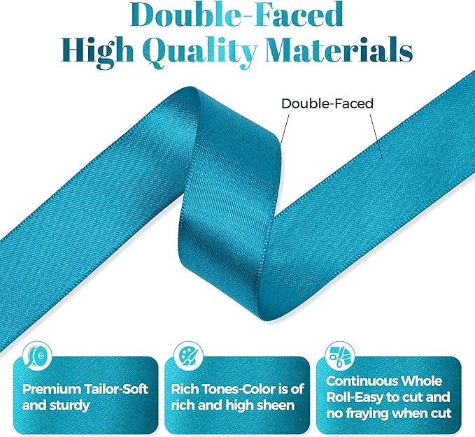 Premium Double Faced Turquoise Blue Satin Polyester Ribbon, 7/8 Inch X 25 Yards, Perfect for Gift Wrapping, Wedding, Birthday, Baby Shower, Formal & Celebratory Events