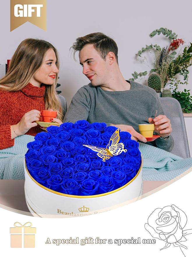 Preserved Roses Forever Flowers Real Roses in a Box Mother's Day Birthday Flowers for Her Mom Women Wife Valentine's Day, 47 Royal Blue Roses