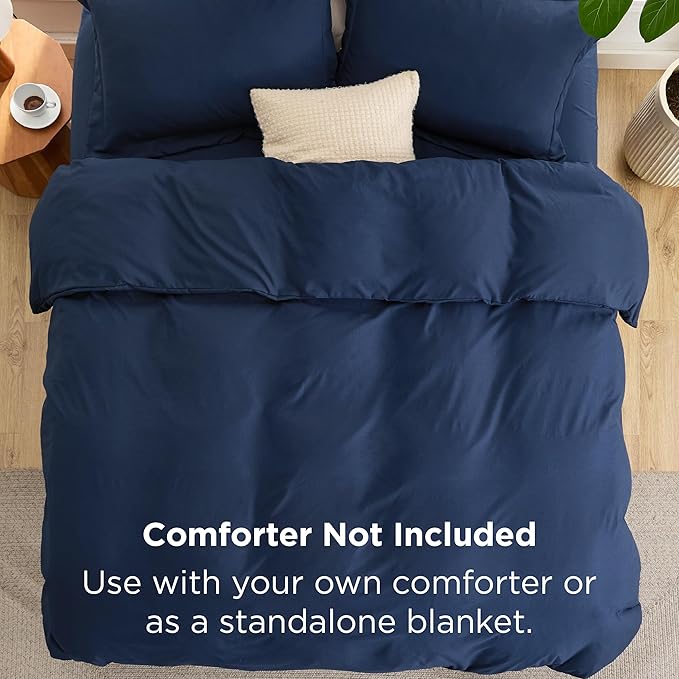 Bedsure Duvet Cover with Fitted Sheet Queen - Warm Deep Pocket, Hotel Luxury Soft Double Brushed Bedding Set with Zipper Closure, 1 Duvet Cover, 1 Fitted Sheet, 2 Pillow Shams, NO Comforter, Blue