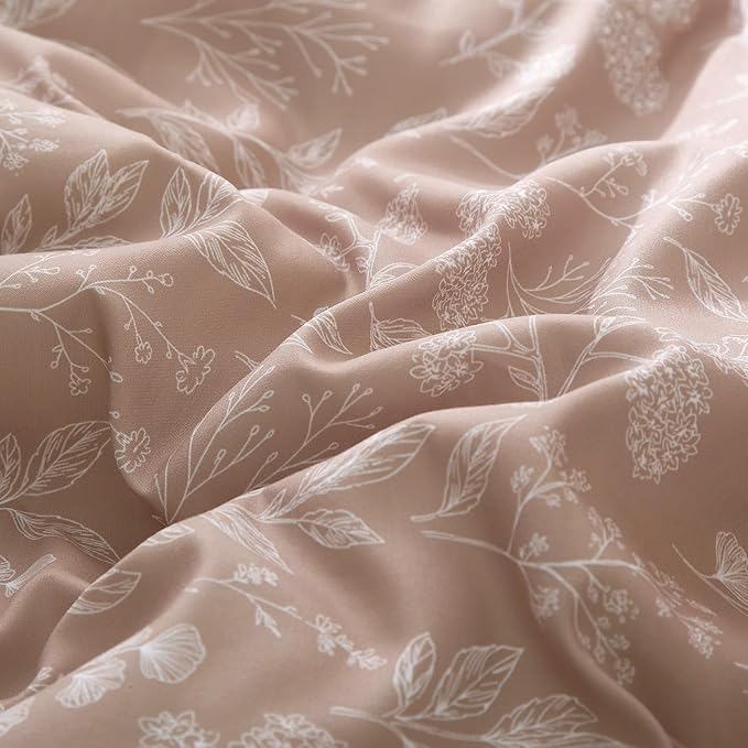 EAVD Fresh Dust Pink Floral Duvet Cover Twin Girls Soft Cotton Garden Flower Bedding Set with 2 Pillowcases Chic Vintage Botanical Floral Comforter Cover with Zipper Closure