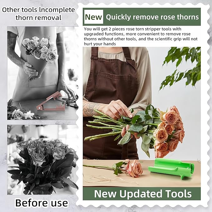 Rose Thorn Stripper Tool, Rose Stripper Thorn Remover, Thorn Remover for Roses, Flower Stripper with 1 Pair Gardening Gloves, Rose Thorn Remover for Home Florist Gardening Floral Arrangements