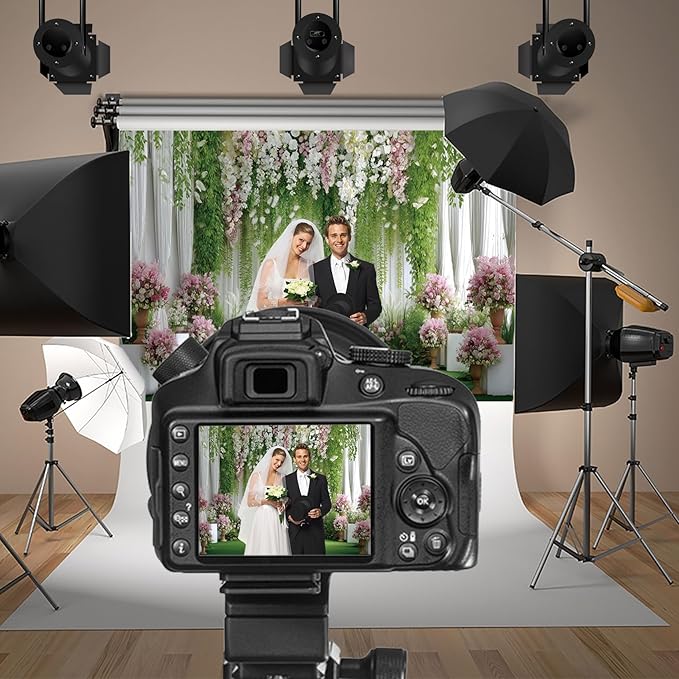 Baocicco Flowers Wedding Backdrops 12x10ft Green White Pink Floral Engagement Background Bridal Shower Backdrop Proposal Wedding Party Decoration Backdrop Valentines Day Banner Supplies