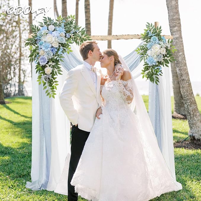 Wedding Arch, Artificial Flowers, Wedding Decor with Drapes (Set of 4)，Be Suited to Banquet, Party, Wedding Decor Ceremony and Background Decoration (Blue)